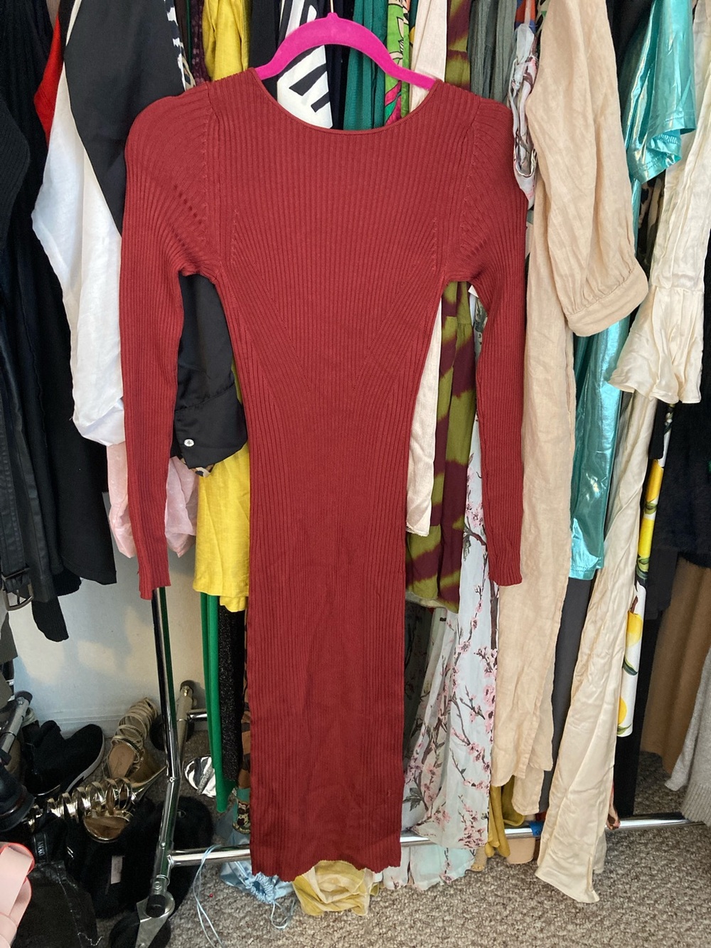 Banana Republic Ribbed Long-Sleeve Bodycon Dress - Wine
